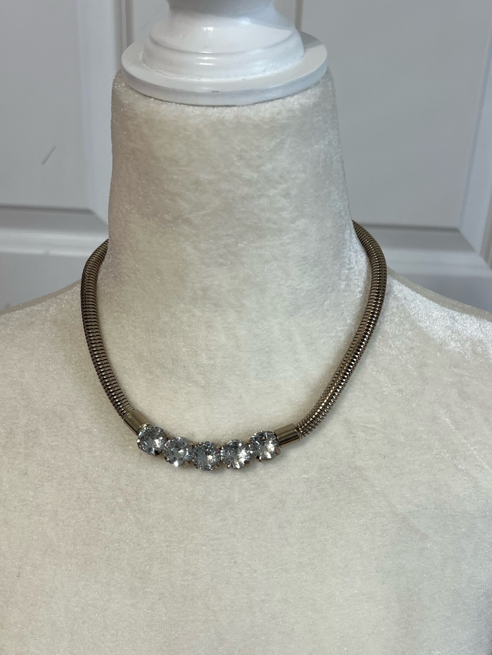 Rhinestone Statement Collar Necklace - Gold Tone